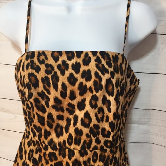Zara Cheetah Print Spaghetti Strap Dress Zippered Back Size Small - Picture 7 of 10